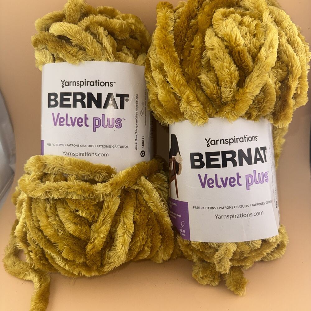 Bernat Velvet Plus Yarn-Golden Moss Lot Of 2 10.5 Oz 78yds